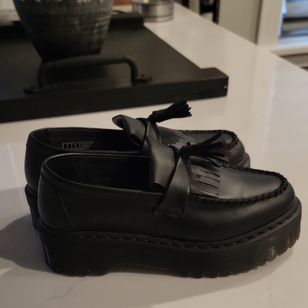 Black Platform Loafers with Tassels